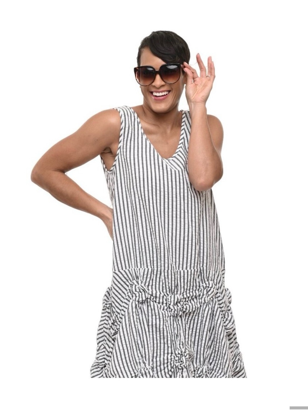 Tulip Striped Sleeveless Midi Dress - Navy & White Stripes ~ Size M/L